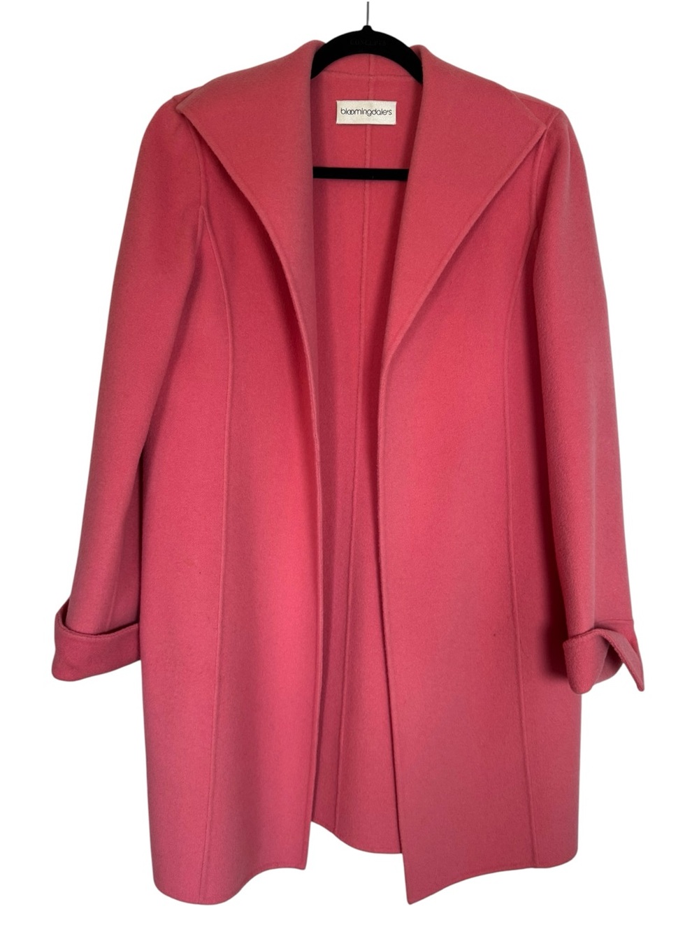Bloomingdale's Rose Pink Shawl Collar 100% Wool Size 8 Coat